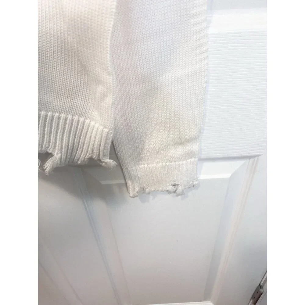 525 America Cut Out Cardigan Sweater Medium Bleach White Distressed Look NWT